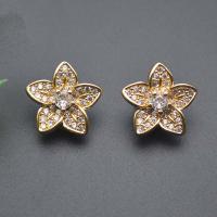 Messing spacer perler, Flower, guldfarve belagt, du kan DIY & Micro Pave cubic zirconia, nikkel, bly & cadmium fri, 14.70x6.20mm, Solgt af PC