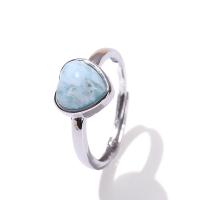 Messing Fingerring, mit Larimar, Herz, Platinfarbe platiniert, Modeschmuck & für Frau, frei von Nickel, Blei & Kadmium, 9.50mm, Innendurchmesser:ca. 18mm, verkauft von PC