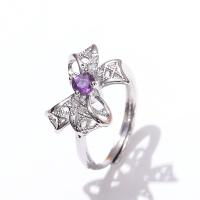 Messing Fingerring, mit Amethyst, Schleife, Platinfarbe platiniert, Modeschmuck & für Frau, frei von Nickel, Blei & Kadmium, 18x13mm, Innendurchmesser:ca. 17mm, verkauft von PC