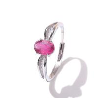 Bague en laiton, avec tourmaline, ovale, Placage de couleur platine, bijoux de mode & pour femme, Couleur aléatoire, protéger l'environnement, sans nickel, plomb et cadmium, 5x7mm, Diamètre intérieur:Environ 17mm, Vendu par PC