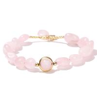 Bracelets quartz, quartz rose, avec laiton, Placage de couleur d'or, bijoux de mode & pour femme, rose, 8-10mm, Longueur Environ 18 cm, Vendu par PC