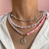 Collier de bijoux en alliage de zinc, avec Seedbead & argile de polymère & perle de plastique, Placage de couleur d'or, bijoux de mode & multicouche & pour femme & avec strass, couleurs mélangées, Vendu par PC