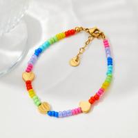 Bracciale gioielli in acciaio inossidabile, 304 acciaio inox, with Perle di vetro, with 3cm extender chain, placcato, gioielli di moda, multi-colore, Lunghezza 17 cm, Venduto da PC