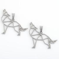 Roestvrij staal Animal Hangers, 304 roestvrij staal, Wolf, plated, DIY, zilver, 34.10x28.80x1.20mm, 10pC's/Bag, Verkocht door Bag