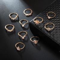 Juego de anillos de aleación de zinc, chapado, 10 piezas & Joyería & para mujer & con diamantes de imitación, libre de níquel, plomo & cadmio, Vendido por Set