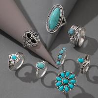 Sinc Alloy Ring Set, le turquoise, plátáilte, 8 bpíosa & jewelry faisin & stíleanna éagsúla do rogha & do bhean, nicil, luaidhe & caidmiam saor in aisce, Díolta De réir Socraigh