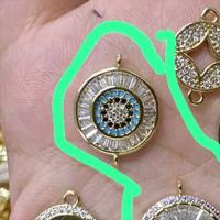 Evil Eye Connector Brass Round gold color plated fashion jewelry & DIY & micro pave cubic zirconia multi-colored 15mm Sold By PC