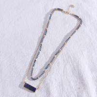 Mode Multi laag ketting, Zinc Alloy, met Lapis Lazuli & Plastic Pearl, Dubbele laag & mode sieraden & voor vrouw, nikkel, lood en cadmium vrij, Lengte Ca 15.74 inch, Ca 17.71 inch, Verkocht door PC