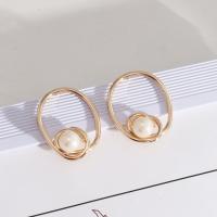 Brass Stud Earring with Plastic Pearl fashion jewelry & for woman nickel lead & cadmium free Sold By Pair