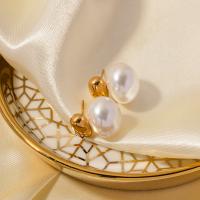 Roestvrij staal Stud Earrings, 304 roestvrij staal, met Shell Pearl, mode sieraden & voor vrouw, gouden, 19.80x16mm, Verkocht door pair