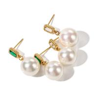 Acero inoxidable gota pendiente, acero inoxidable 304, con Shell Pearl, Joyería & micro arcilla de zirconia cúbica & para mujer, más colores para la opción, 24.10x12mm, Vendido por Par