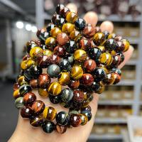 Natuurlijke Tiger Eye armbanden, Ronde, gepolijst, mode sieraden & uniseks & verschillende grootte voor keus, gemengde kleuren, Lengte Ca 18 cm, Verkocht door PC