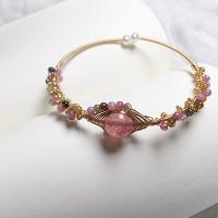 Lo zinco in lega Bangle Jewelry, lega in zinco, with perla d'acquadolce coltivata naturalmente & Strawberry Quartz, placcato color oro, per la donna, rosa, Lunghezza Appross. 37 cm, Venduto da PC