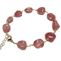 Zinklegierung Armband, mit Strawberry Quartz, goldfarben plattiert, für Frau, Rosa, 3x15mm, Länge ca. 38 cm, verkauft von PC