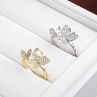 Messing fingerring, Butterfly, forgyldt, mode smykker & for kvinde & med rhinestone, flere farver til valg, nikkel, bly & cadmium fri, 22x10mm, Solgt af PC