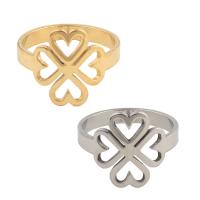 Rozsdamentes acél Finger Ring, 304 rozsdamentes acél, Four Leaf Clover, galvanizált, egynemű, több színt a választás, Méret:6.5, Által értékesített PC