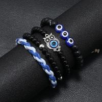 Evil Eye sieraden Armband, Zinc Alloy, met Glazen kralen & Textiel binnenwerk Cord, 4 stuks & mode sieraden, nikkel, lood en cadmium vrij, Verkocht door PC