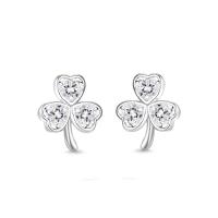 925 Sterling Silver Stud σκουλαρίκι, Τρεις Leaf Clover, κοσμήματα μόδας & για τη γυναίκα & με στρας, ασήμι, 8.30x9.70mm, Sold Με Ζεύγος