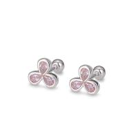 925 Sterling Silver Stud Earring Three Leaf Clover fashion jewelry & for woman & with rhinestone silver color Sold By Pair