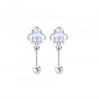 925 Sterling Silver Stud Earring with Moonstone Magic Wand for woman & hollow Sold By Pair