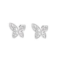 925 Sterling Silver Stud Earring Butterfly for woman & with rhinestone & hollow silver color Sold By Pair