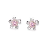 925 Sterling Silver Stud Earring Flower fashion jewelry & for woman & with rhinestone silver color Sold By Pair