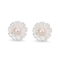 925 Sterling Zilver Stud Earring, met Plastic Pearl, Bloem, mode sieraden & voor vrouw, zilver, 11.50mm, Verkocht door pair