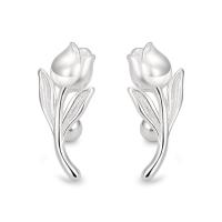 925 Sterling Zilver Stud Earring, Tulip, mode sieraden & voor vrouw, zilver, 6.30x15mm, Verkocht door pair