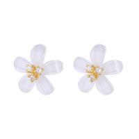 925 Sterling Sølv Stud Earring, med Resin, Flower, forgyldt, mode smykker & Micro Pave cubic zirconia & for kvinde, flere farver til valg, 9.80x9.80mm, Solgt af par