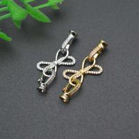 Mässing Hook och Eye Lås, Bowknot, plated, DIY & micro bana cubic zirconia, fler färger för val, nickel, bly och kadmium gratis, 12x35mm, Säljs av PC