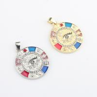 Evil Eye Pendants Zinc Alloy Flat Round plated DIY & enamel & with rhinestone nickel lead & cadmium free Sold By PC