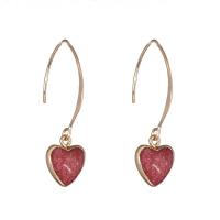 Zinc Alloy Øreringe, med Red Jasper, Heart, mode smykker & for kvinde, nikkel, bly & cadmium fri, 14x46mm, Solgt af par