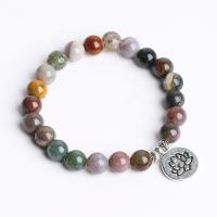 Bracelets en Agate indienne, avec alliage de zinc, Rond, poli, bijoux de mode & pour femme, couleurs mélangées, 8mm, Longueur Environ 18 cm, Vendu par PC