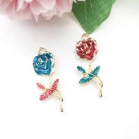 Zinc Alloy Flower Pendler, Rose, forgyldt, du kan DIY & emalje, flere farver til valg, nikkel, bly & cadmium fri, 13x37mm, Solgt af PC