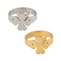 Rozsdamentes acél Finger Ring, 304 rozsdamentes acél, Four Leaf Clover, galvanizált, egynemű, több színt a választás, Méret:6.5, Által értékesített PC