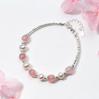 Argento Bracciali, 925 sterline d'argento, with perla d'acquadolce coltivata naturalmente & quarzo rosa, gioielli di moda & per la donna, assenza di nichel,piombo&cadmio, 0.7cm,0.65cm, Venduto da PC