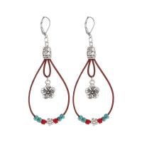 Boucles d'oreilles en alliage de zinc, avec cordon en cuir & pierre gemme, larme, bijoux de mode & pour femme, plus de couleurs à choisir, protéger l'environnement, sans nickel, plomb et cadmium, 3mm,6mm,12mm,60mm, Vendu par paire