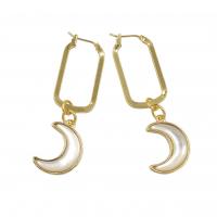 Pendientes de Gota en Latón, metal, con Nácar, Luna, chapado en color dorado, Joyería & para mujer, libre de níquel, plomo & cadmio, 16x55mm, Vendido por Par