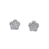 Brinco de prata esterlina jóias, 925 prata esterlina, Flor de ameixa, banhado, micro pavimento em imitação de diamante & para mulher, prateado, 7x7mm, vendido por par