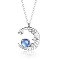 Collane d'argento sterlina, 925 argento sterlina, with Moonstone, with 5CM extender chain, Luna, placcato, Micro strass spianare & per la donna, nessuno, Lunghezza Appross. 40 cm, Venduto da PC