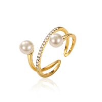 Sterling Silver smycken finger ring, 925 Sterling Silver, med Plast Pearl, plated, Micro Pave rhinestone & för kvinna, fler färger för val, Säljs av PC