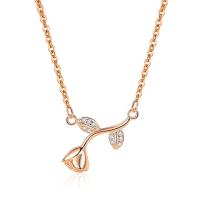 Colares de esterlina de prata, 925 prata esterlina, with 5CM extender chain, Rose, banhado, micro pavimento em imitação de diamante & para mulher, Mais cores pare escolha, Buraco:Aprox 4mm, comprimento Aprox 40 cm, vendido por PC