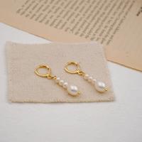 Boucles d'oreilles en perles d'eau douce, perle d'eau douce cultivée, avec laiton, bijoux de mode & pour femme, blanc, 41mm, Vendu par paire