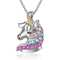 Sinc Alloy Jewelry muince, le since cóimhiotal pendant, le 5cm slabhra extender, Unicorn, plátáilte, jewelry faisin & do bhean & le rhinestone, 24x24mm, Fad Thart 45 cm, Díolta De réir PC