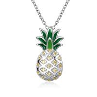 Lo zinco in lega gioielli collana, lega in zinco, with 5cm extender chain, Ananas, placcato color platino, gioielli di moda & per la donna & smalto & con strass, 10.10x19.50mm, Lunghezza Appross. 45 cm, Venduto da PC