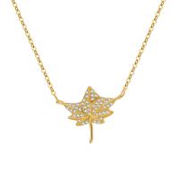 Zircônio cúbico Micro Pave colar da prata esterlina, 925 prata esterlina, Maple Leaf, banhado, micro pavimento em zircônia cúbica & para mulher, Mais cores pare escolha, 40-45CM, vendido por PC