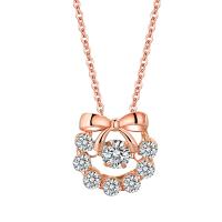 Kubieke Zircon Micro effenen Sterling zilveren ketting, 925 Sterling Zilver, met 5CM extender keten, Strik, plated, micro pave zirconia & voor vrouw, rose goud kleur, Lengte Ca 40 cm, Verkocht door PC