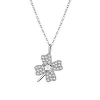 925 Sterling sølv Smykkesæt, Four Leaf Clover, forgyldt, forskellige stilarter for valg & Micro Pave cubic zirconia & for kvinde, platin farve, Solgt af PC