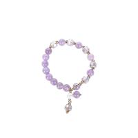 améthyste bracelet, avec perle de plastique & alliage de zinc, Placage de couleur d'or, Style coréen & pour femme, Longueur Environ 6.7 pouce, Vendu par PC