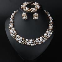 Jewelry Sets bracelet & earring & necklace Plastic Pearl with Zinc Alloy with 5cm 7cm extender chain gold color plated three pieces & fashion jewelry & for woman Length Approx 18 cm Approx 43 cm Sold By Set